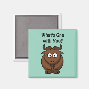 Was ist Gnu, Funny Buffalo Cartoon Animal Pun? Magnet