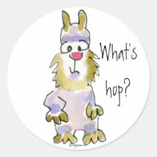 Was ist Hop? Cartoon-Kaninchenaufkleber Runder Aufkleber