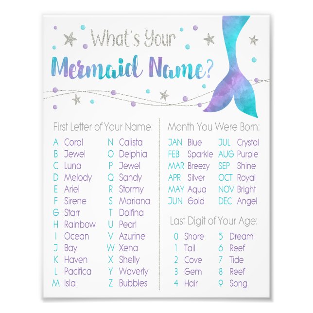 Was ist Ihr Mermaid-Name-Zeichen? | 8x10 Print Fotodruck (Vorne)