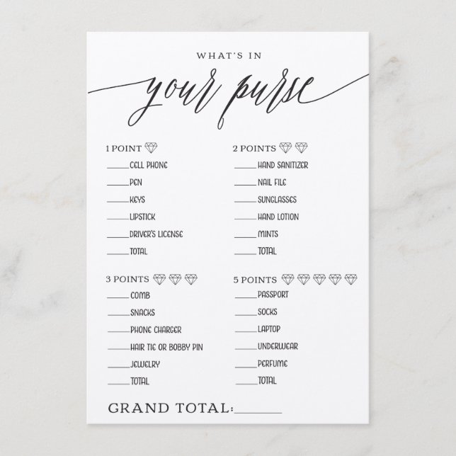 Was ist in deinem Brautparty? Begleitkarte (Vorderseite)