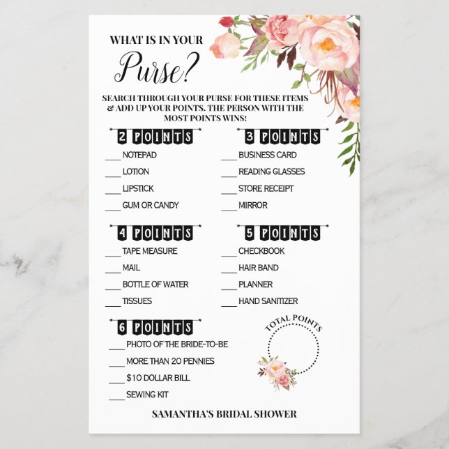 Was ist in deinem Brautparty Pink Game Card? Flyer (Vorne)