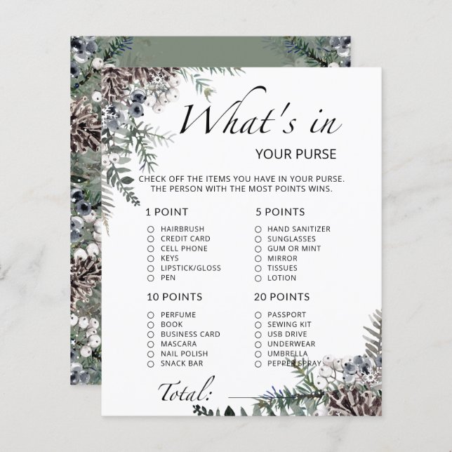 Was ist in deinem Handtaschen-Baby-Duschspiel? (Vorne/Hinten)