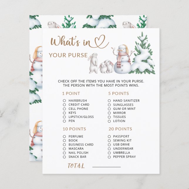 Was ist in deinem Handtaschen-Baby-Duschspiel? (Vorne/Hinten)