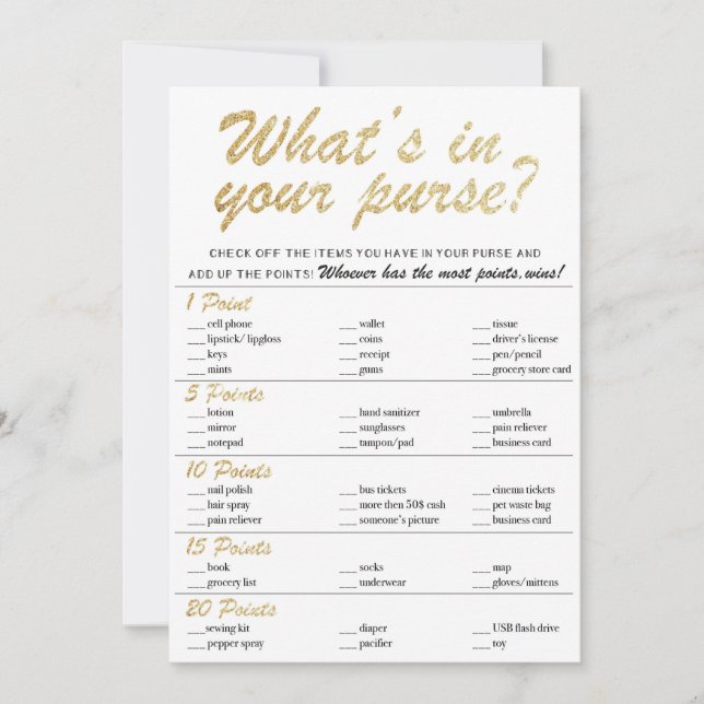 Was ist in deinem Handtaschendiebstahl-Spiel? (Vorderseite)