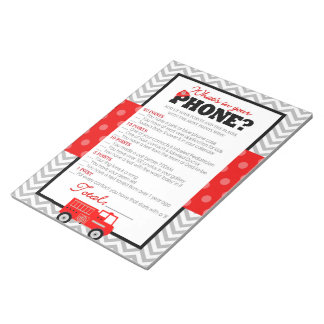 Was ist in deinem Handy Fireruck Baby Shower Game Notizblock