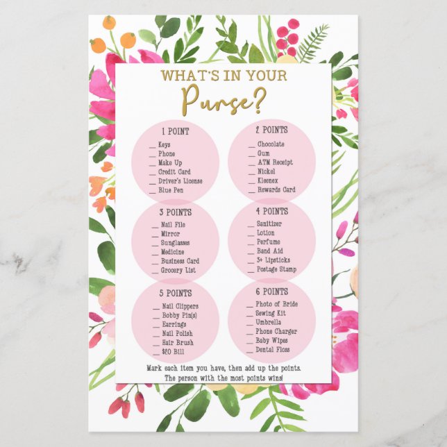 Was ist in deinem puren Duschspiel, Brautparty? (Vorderseite)