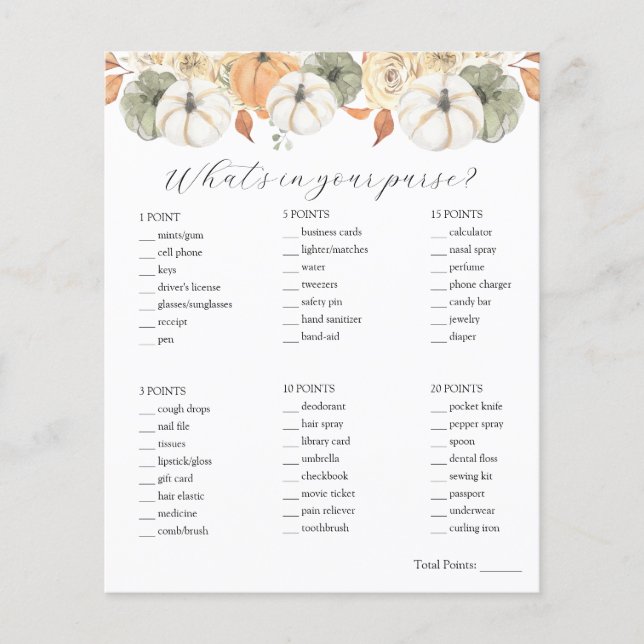 Was ist in deinem Purse Brautparty Game? (Vorderseite)