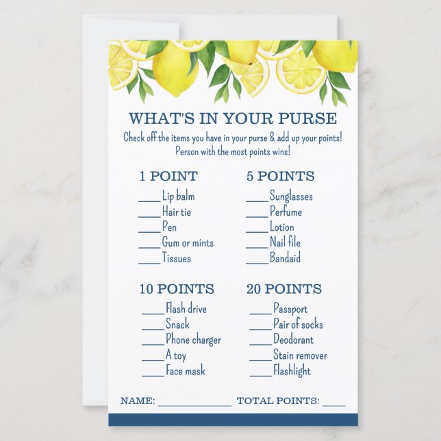 Was ist in deinem Purse Lemon Brautparty Game? (Vorderseite)