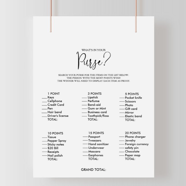 Was ist in deinem Purse Script Brautparty Game? (Von Creator hochgeladen)