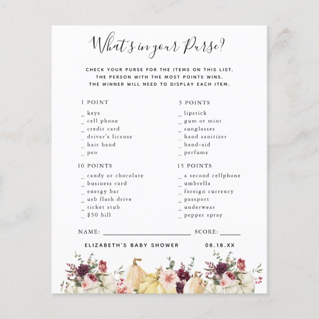 Was ist in deiner Geldbörse? | Baby Showspiel (Vorderseite)