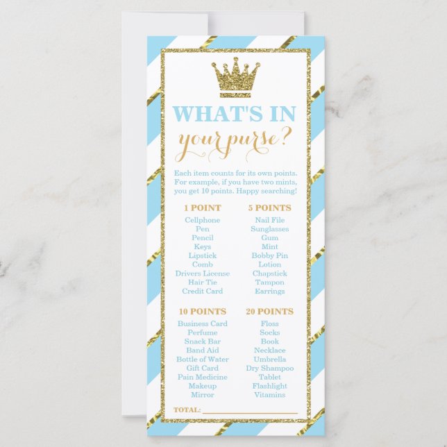 Was ist in deiner Hand? Baby Shower Game, Prince (Vorderseite)