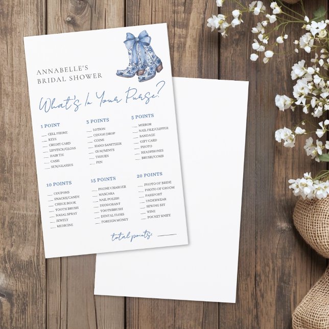 Was ist in deiner Handtasche Brautparty-Spiel (What's In Your Purse Bridal Shower Game)