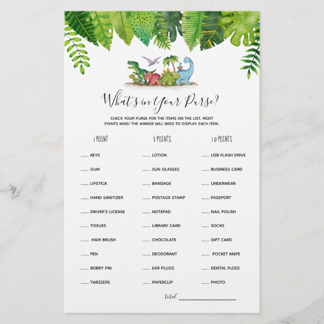 Was ist in deiner Tasche Dinosaur Baby Duschgame (Vorderseite)