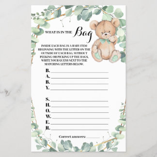 Was ist in der Bag Bear Baby Shower Game Card? Flyer