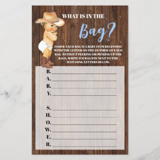 Was ist in der Bag Cowboy Baby Shower Game Karte? Flyer