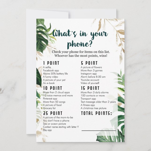 Was ist in Ihrem Telefon Safari Baby Shower Game Einladung (Vorderseite)