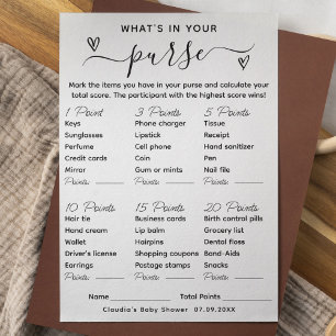 Was ist in Ihrer Purse Baby Shower Game Card Einladung