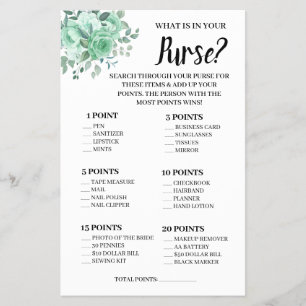 Was ist in Ihrer Purse GreenRoses Shower Game Card Flyer