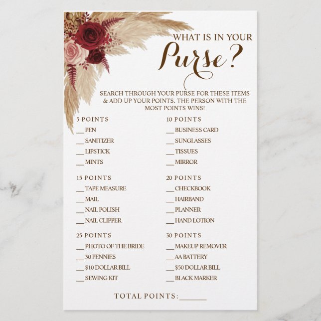 Was ist in Ihrer Purse Pampas Duschkarte? Flyer (Vorne)