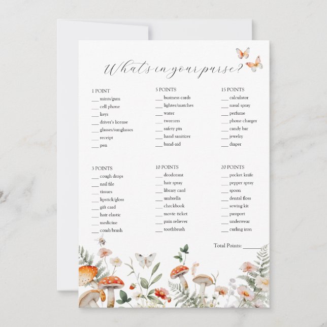 Was ist in Ihrer Purse Shower Game Card? Einladung (Vorderseite)