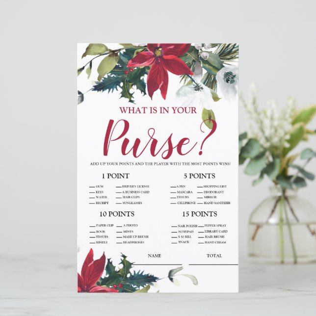 Was ist in Purse Christmas Poinsettia Bridal Game? (Stehend Vorderseite)