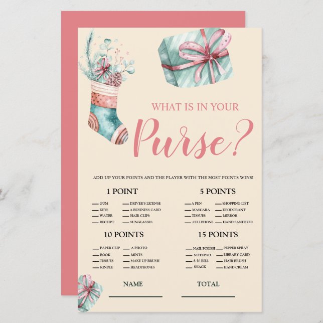 Was ist in Purse Christmas Strumpf Bridal Game (Vorne/Hinten)