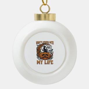 Was ist los Leben Halloween Schwarze Katze Kürbis Keramik Kugel-Ornament