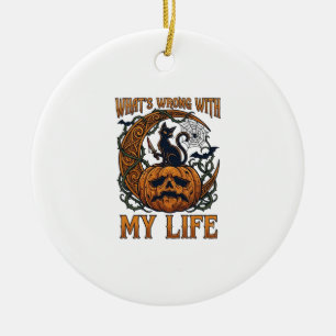 Was ist los Leben Halloween Schwarze Katze Kürbis Keramik Ornament
