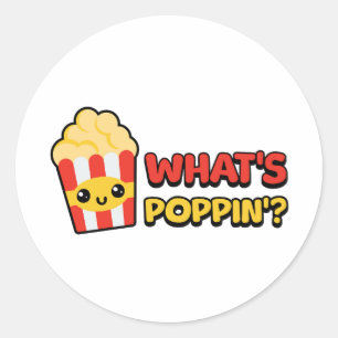 Was ist Poppin? Niedlich Popcorn Pun Cartoon Runder Aufkleber