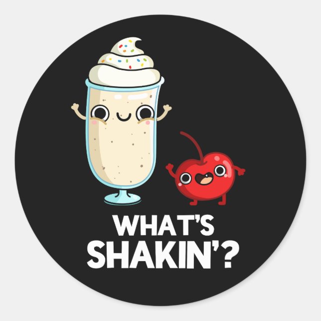 Was ist Shakin Funny Cherry Milkshake Pun Dark BG? Runder Aufkleber (Vorderseite)