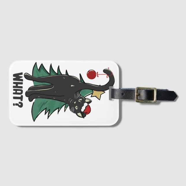 Was ist? Weihnachts-Schwarzkatzenaufenthalt Gepäckanhänger (Vorderseite (Horizontal))