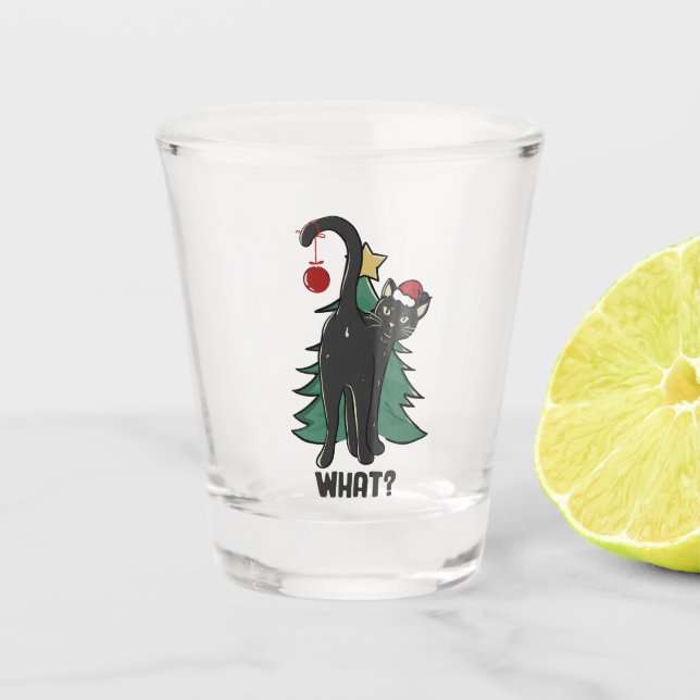 Was ist? Weihnachts-Schwarzkatzenaufenthalt Schnapsglas (Vorderseite)