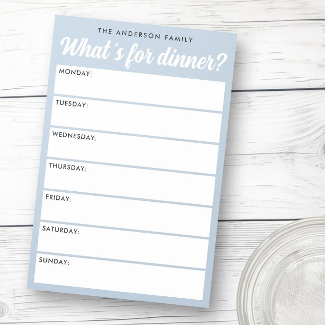 Was ist zum Abendessen ein hellblauer Wochenplaner Post-it Klebezettel (What 's for dinner light dusty blue weekly planner post-it notes)