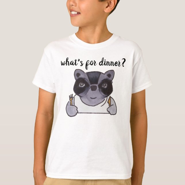 Was ist zum Abendessen Niedlicher Cartoon Raccoon  T-Shirt (Vorderseite)