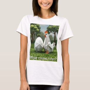 Was kam zuerst das Huhn oder das Ei? T-Shirt