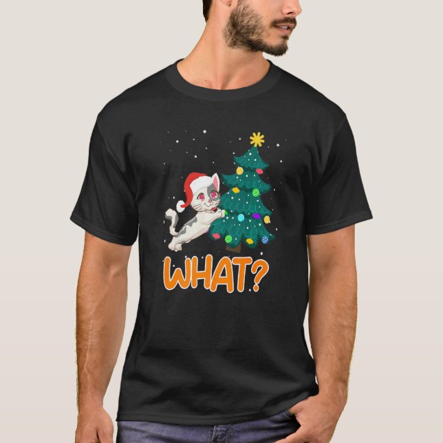 Was Katze Tannenbaum Kätzchen T-Shirt (Vorderseite)