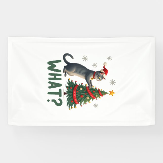 Was Lustige Katze Schiebt Weihnachtsbaum Über Katz Banner (Horizontal)