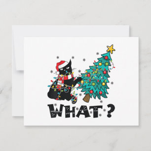 WAS Lustige schwarze Katze Santa schiebt Weihnacht Feiertagskarte