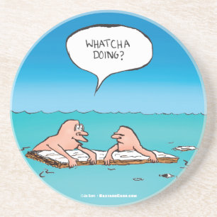Was machst du? Lustige Schiffbruch-Cartoon Getränkeuntersetzer