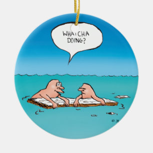 Was macht das? Funny Shipwreck Cartoon Keramikornament