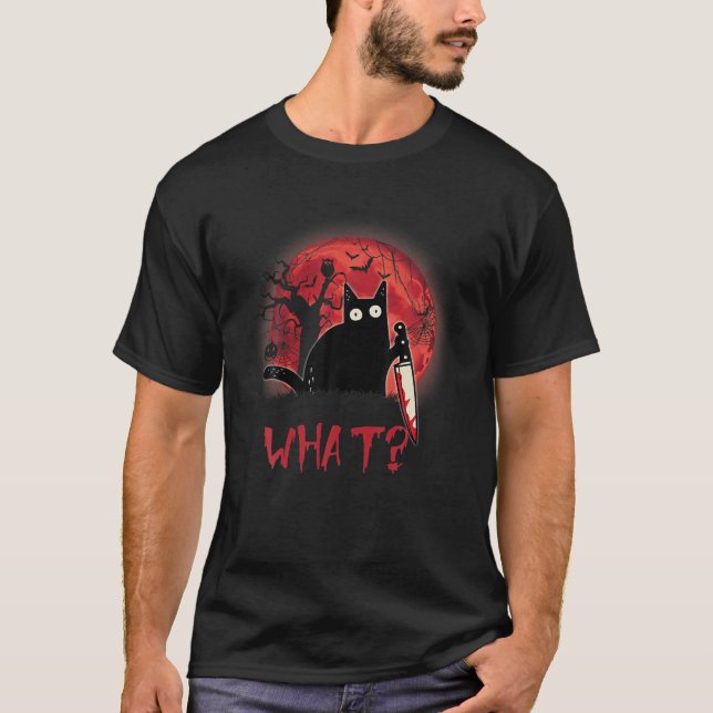 Was Murderous Cat Holding Knife Funny Halloween C T-Shirt (Vorderseite)