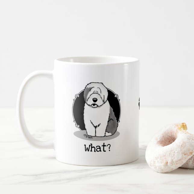 Was? Old English Sheepdog (Grau 1) Funny Kaffeetasse (Mit Donut)