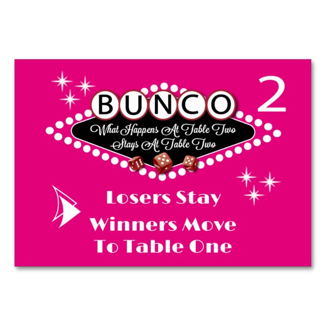 Was passiert bei Bunco Table Card #2? Tischnummer (Vorderseite)