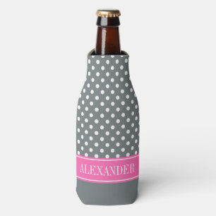 Was Polka Dot CB Hot Pink Name Monogram Flaschenkühler