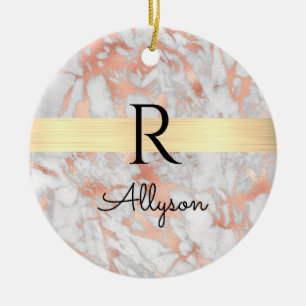 Was & Rose Gold Marmor Gold Bar, Blk Name Monogram Keramik Ornament