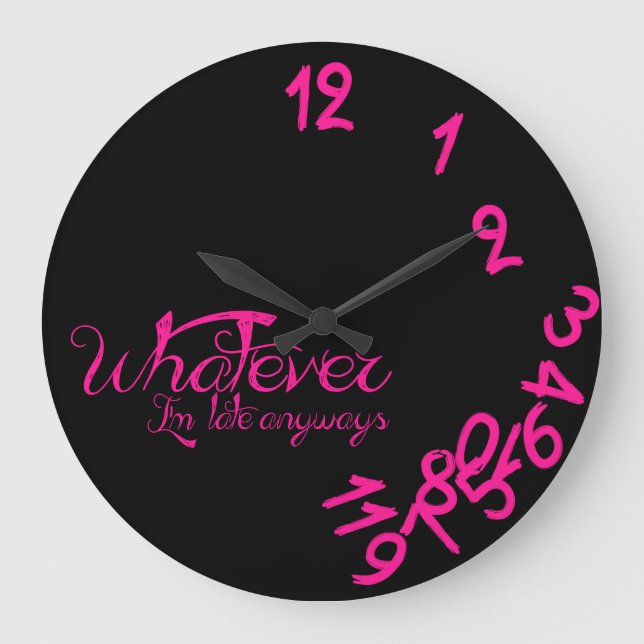 Was Uhr - Pink-und Schwarz-Wanduhr (Vorderseite)