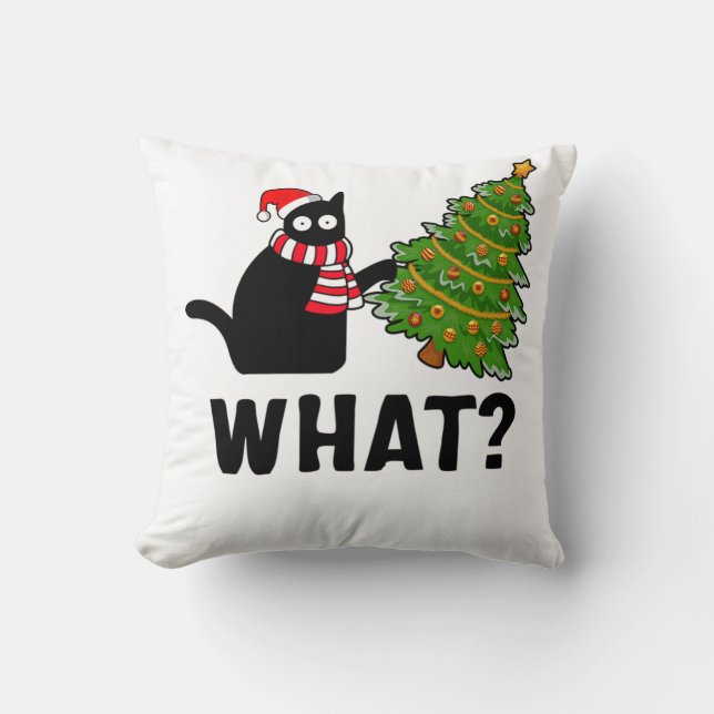 Was Weihnachtsbaum Funny Black Cat Kissen (Vorderseite)