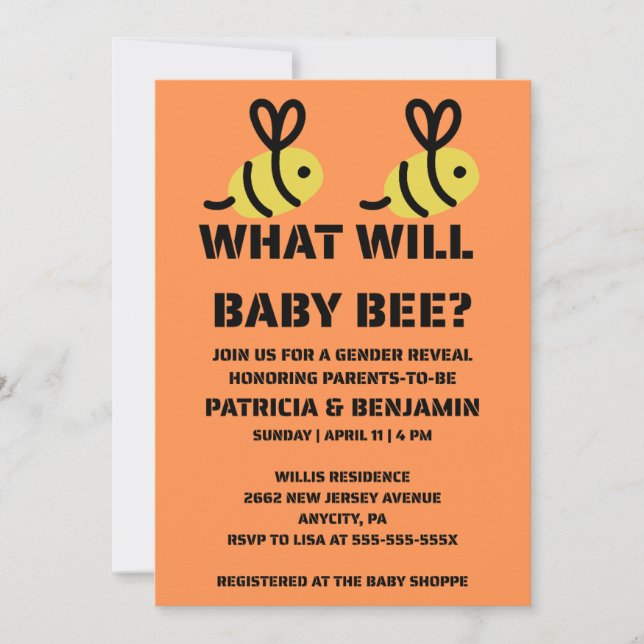 Was Wird Baby Bee Geschlecht Enthüllen Einladung (Vorderseite)