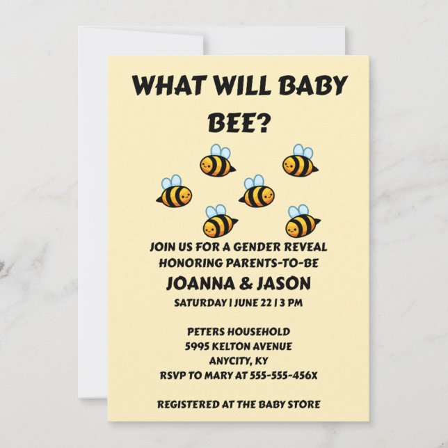 Was Wird Baby Bee Geschlecht Enthüllen Einladung (Vorderseite)