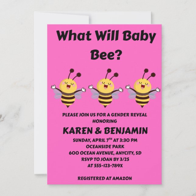 Was Wird Baby Bee Geschlecht Enthüllen Einladung (Vorderseite)